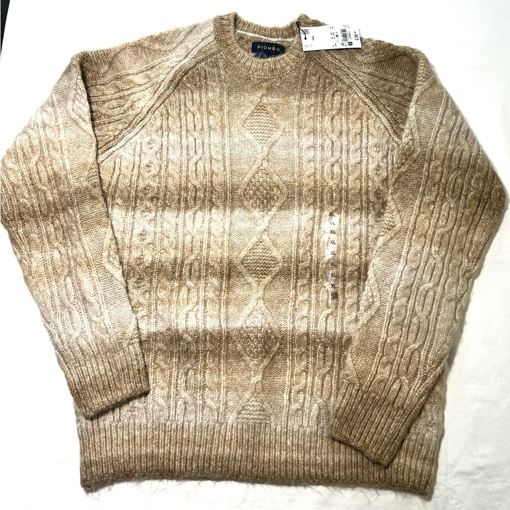 Men's Tan Cable Knit Sweater by Piombo